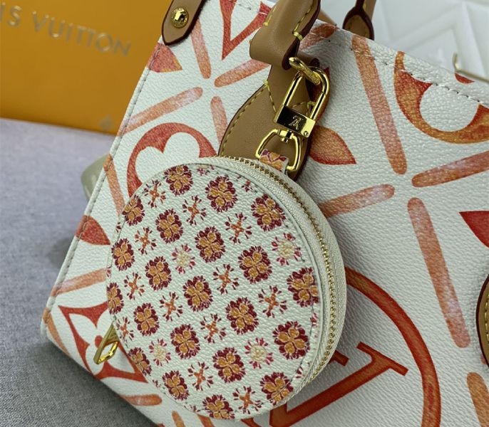 Louis Vuitton LV By The Pool Monogram Tiles Canvas Onthego PM Tote In Coral angle 5