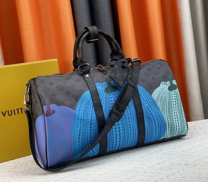 Louis Vuitton X YK Monogram Eclipse Reverse Keepall 45 Luggage In Pumpkin angle 2