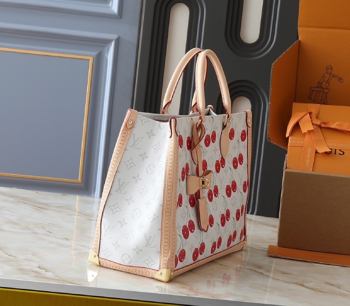 LV X TM Monogram Cherry Canvas Onthego MM In White Style 2 angle 2