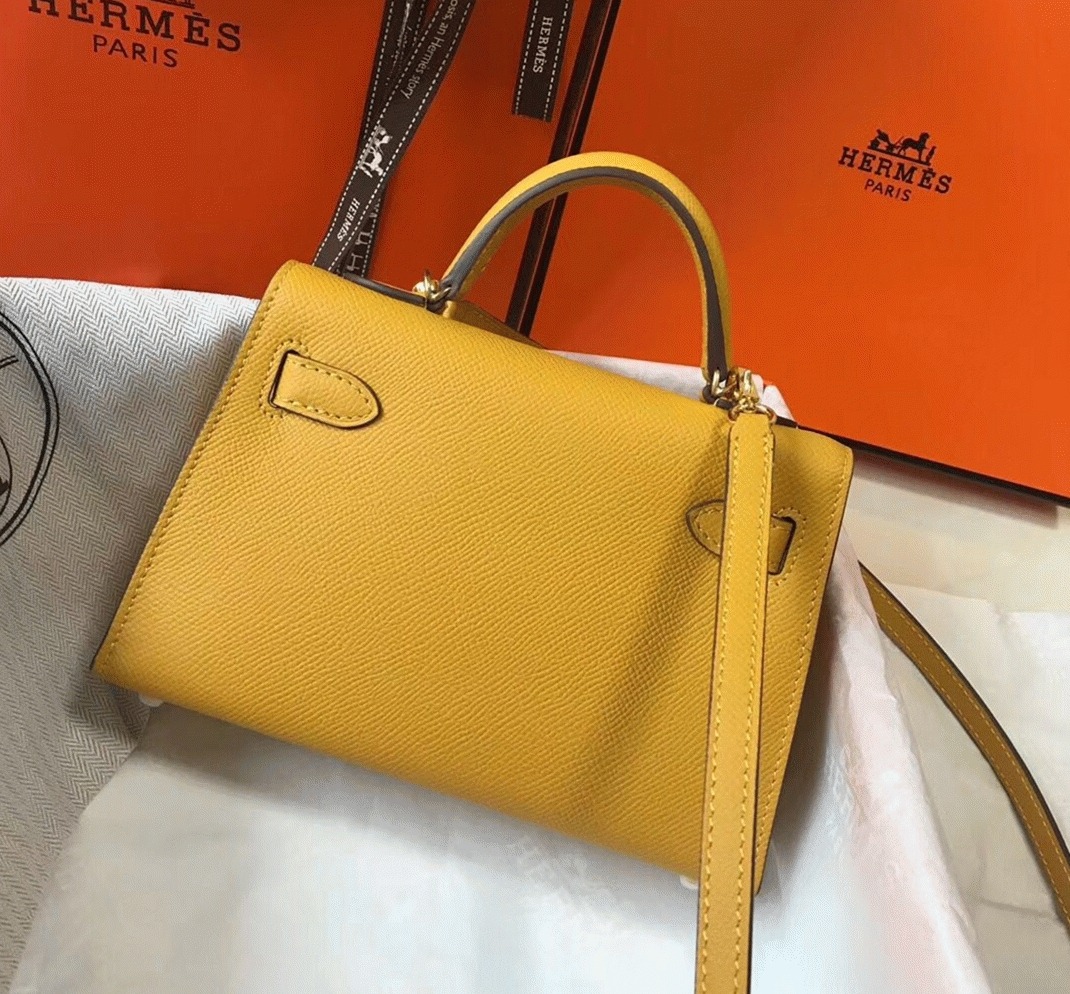 Hermes Kelly Mini II Bag Replica in Yellow angle 2