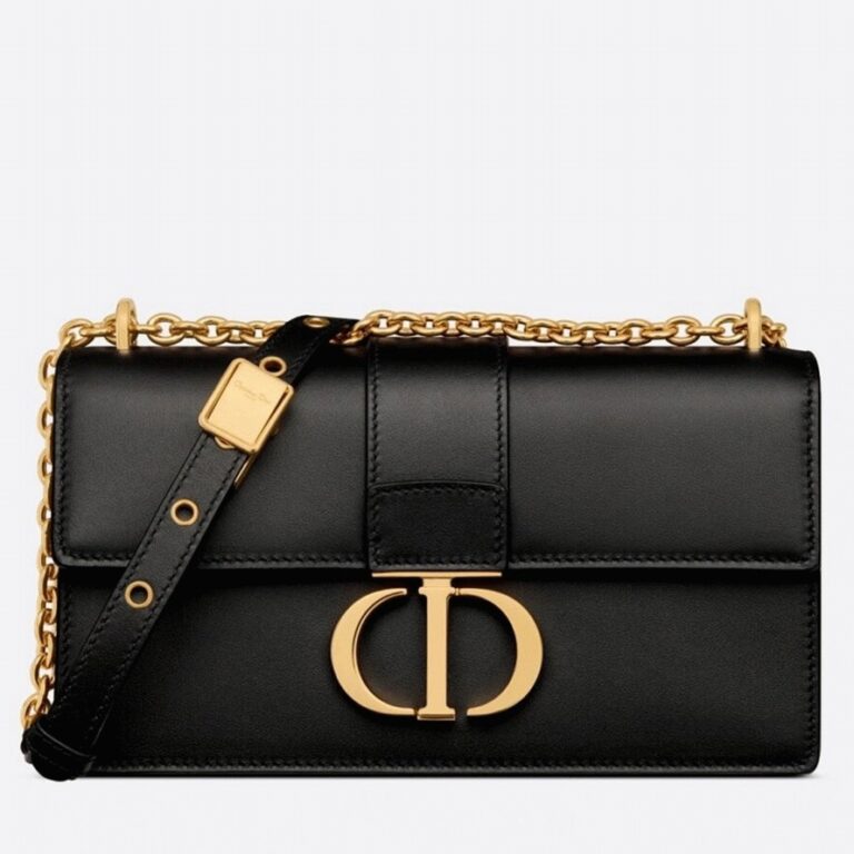 Dior 30 Montaigne East-West Bag with Chain Replica in Black Calfskin