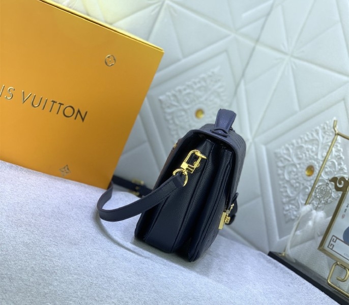 LV Monogram Empreinte Leather Metis In Navy Blue angle 5