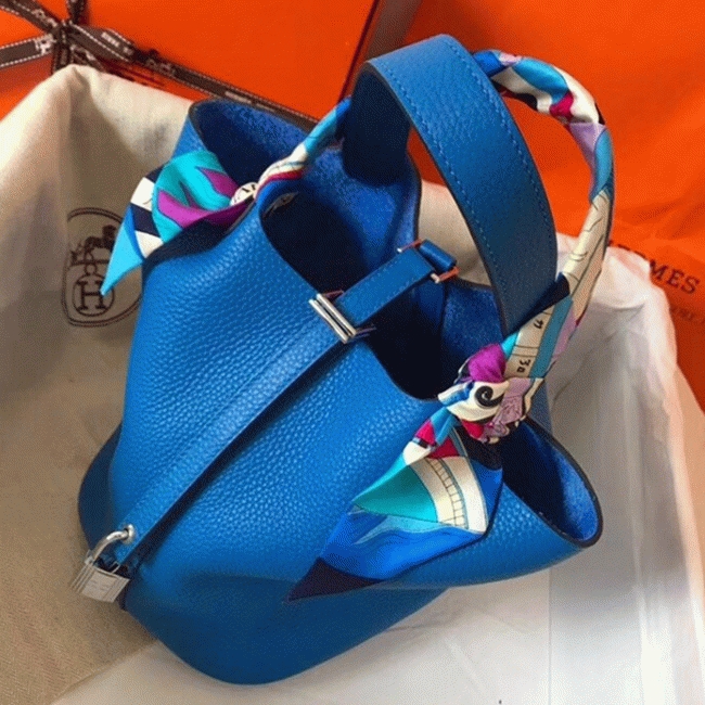 Top quality blue hydra fake Hermes Picotin Lock 22cm handbag