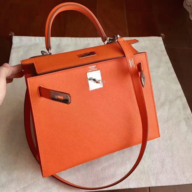 Orange Epsom Replica Hermes Kelly Sellier 28cm Bright Handbag angle 3