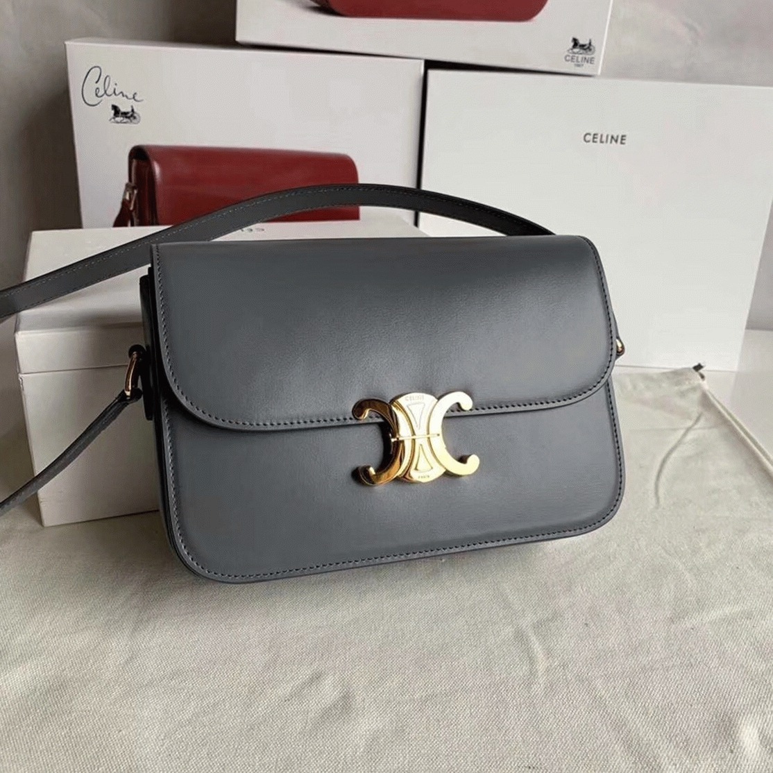 Top Quality Knockoff Celine Triomphe Medium Bag In Grey angle 2