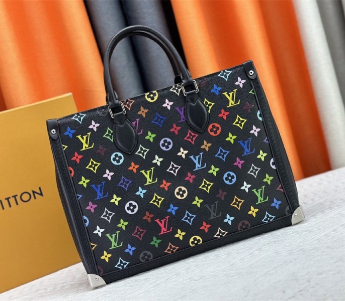Louis Vuitton X TM Multicolored Onthego MM In Black angle 3