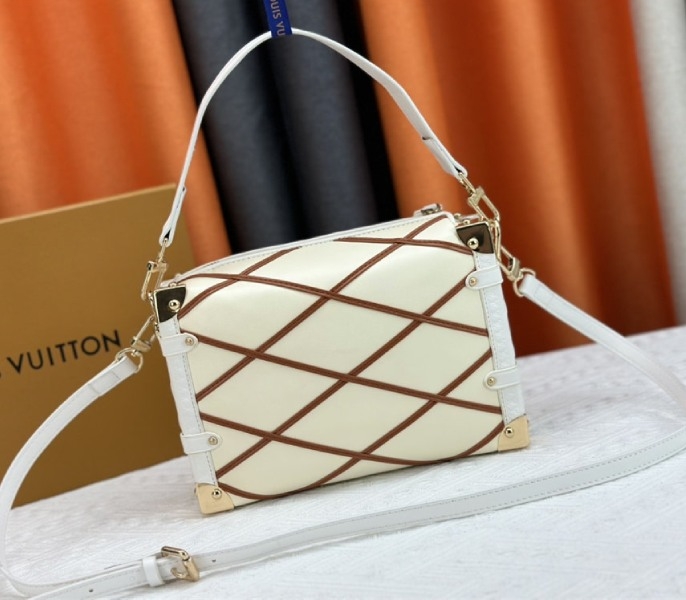 Louis Vuitton Malletage Leather Side Trunk MM In Cream Beige And Chestnut Brown angle 3