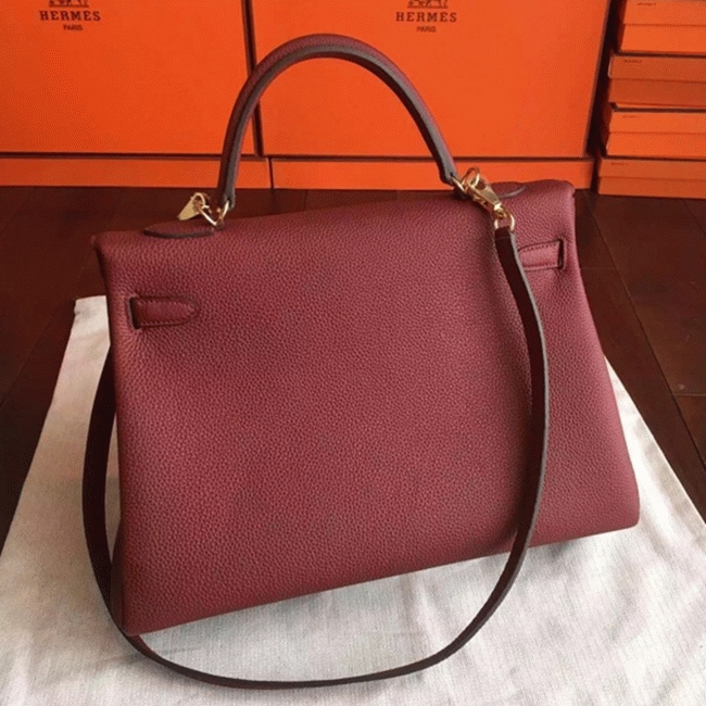 Bordeaux Clemence Replica Hermes Kelly 35cm Rich Color Bag angle 2