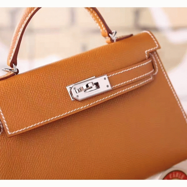 Brown Epsom Knockoff Hermes Kelly 20CM Elegant Handbag angle 3