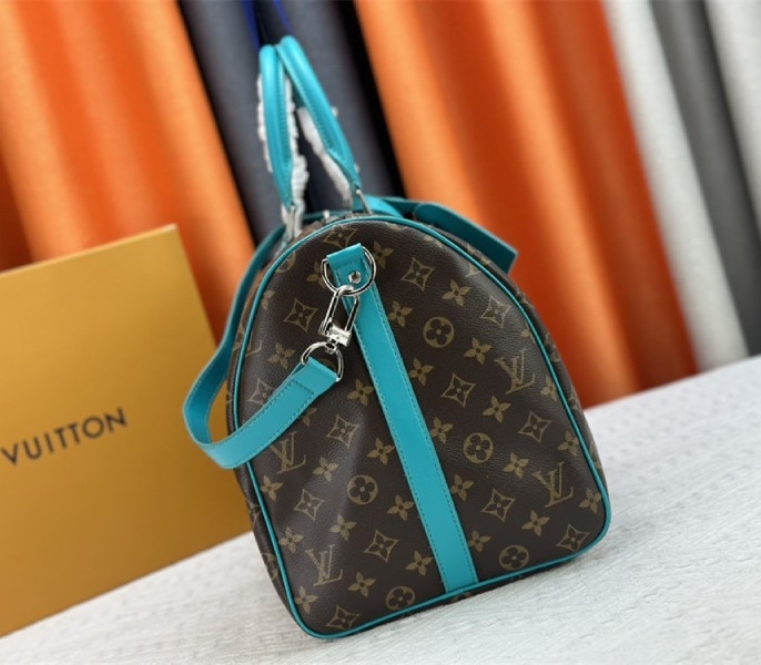 Louis Vuitton Monogram Macassar Canvas Keepall Bandouliere 50 In Turquoise Blue angle 4
