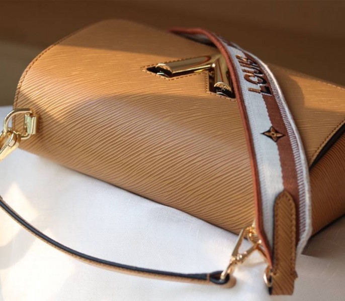 Louis Vuitton Epi Leather Twist MM Bag With Jacquard Strap In Honey Gold angle 5