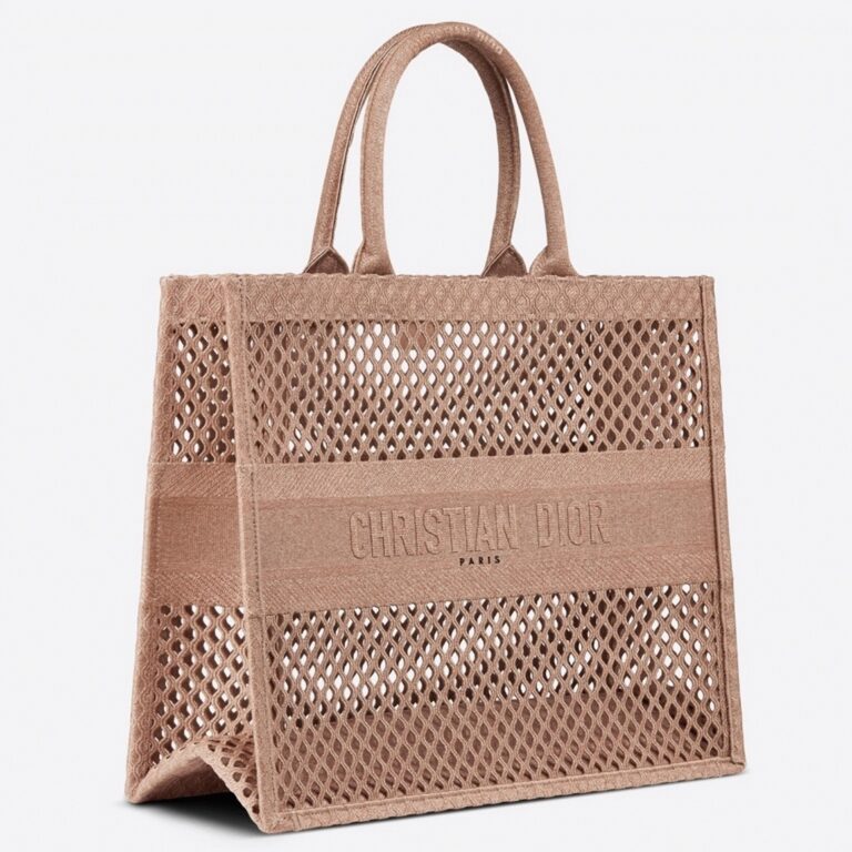 Dior Large Book Tote Bag Replica in Beige Mesh Embroidery