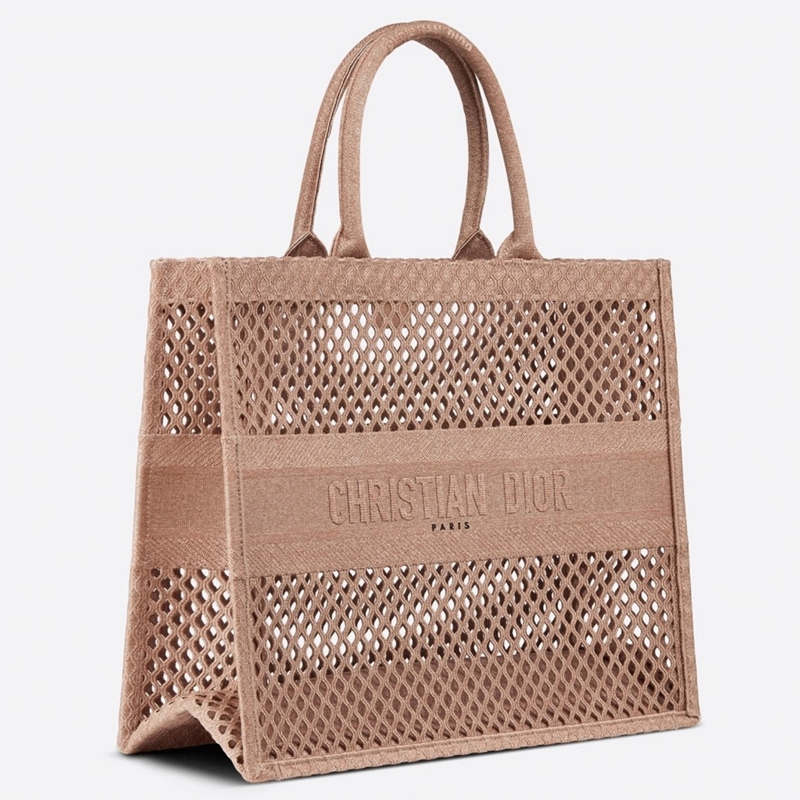 Dior Large Book Tote Bag Replica in Beige Mesh Embroidery