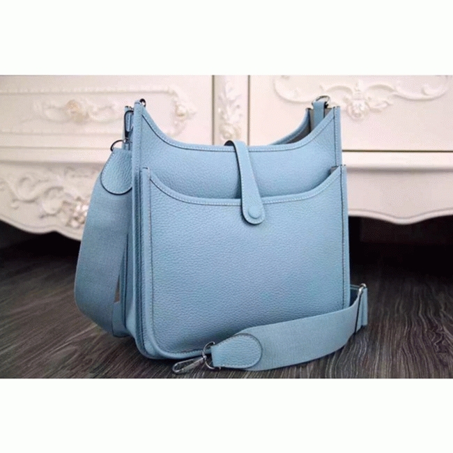 Light Blue Evelyne III PM Bag Designer Replica Hermes Soft Hue Tote angle 3