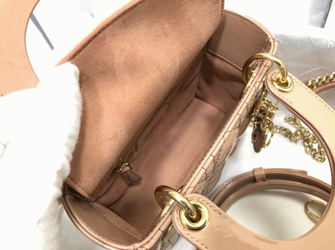 Dior Lady Dior Mini Chain Bag Fake in Nude angle 3