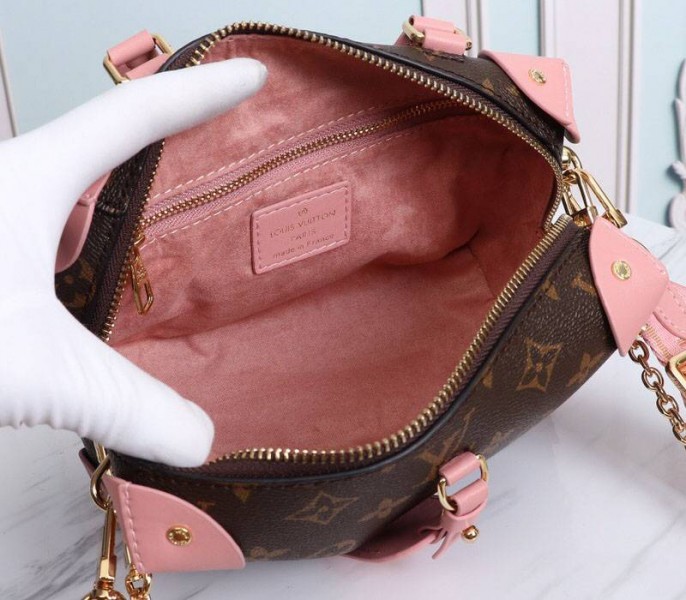 Louis Vuitton Monogram Canvas Petite Malle Souple Handbag In Peche angle 3