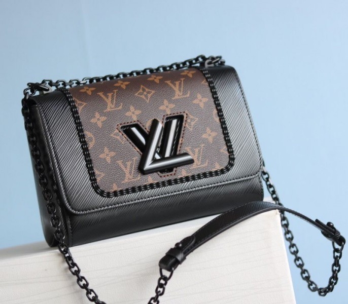 Louis Vuitton Epi Leather Twist MM Canvas Trompe loeil Braid Bag In All Black angle 2