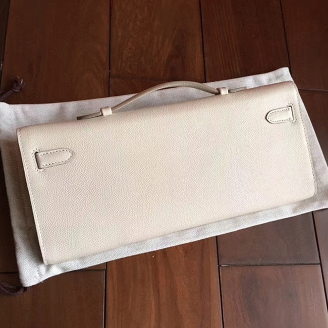 White Epsom Replica Hermes Kelly Cut Clutch Clean Look Bag angle 4