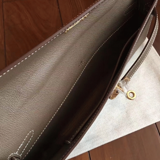 Etoupe Epsom Knockoff Hermes Kelly Cut Clutch Stylish Purse angle 2