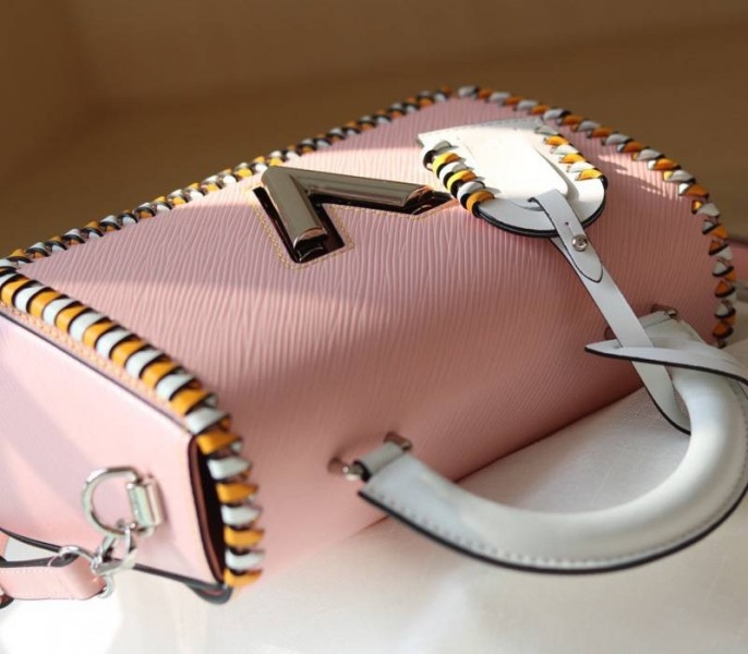 Louis Vuitton Epi Leather Twist MM Bag In Rose Bellerin Pink With Braided Edges Flap angle 5