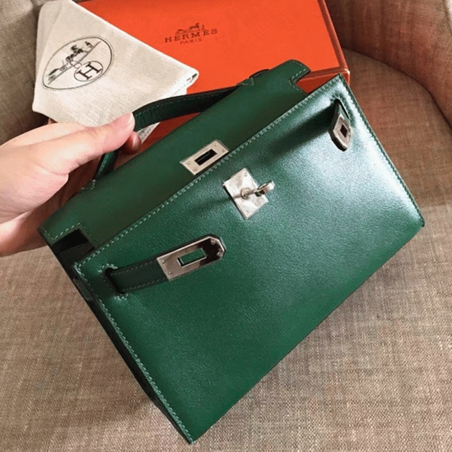 Malachite Swift Fake Hermes Kelly Pochette Sleek Green Clutch angle 5