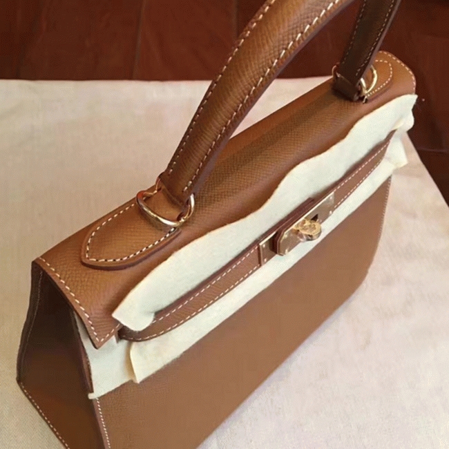 Brown Epsom Faux Luxury Hermes Kelly Sellier 28cm Elegant Purse angle 2