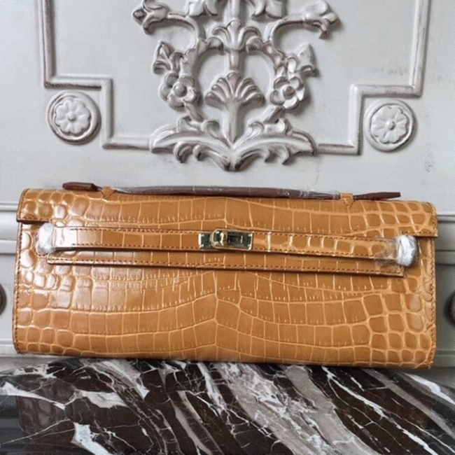 Camarel Crocodile Fake Hermes Kelly Cut Clutch Rich Color Handbag
