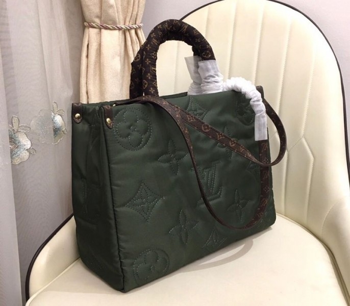 Louis Vuitton Econyl Regenerated Nylon Onthego GM Tote In Khaki Green angle 2