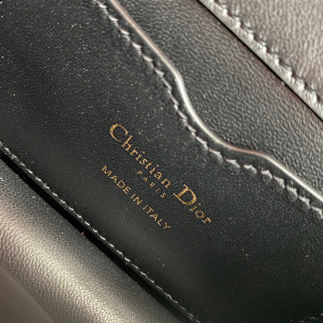 Dior 30 Montaigne Micro Bag Fake in Black Box Calfskin angle 2