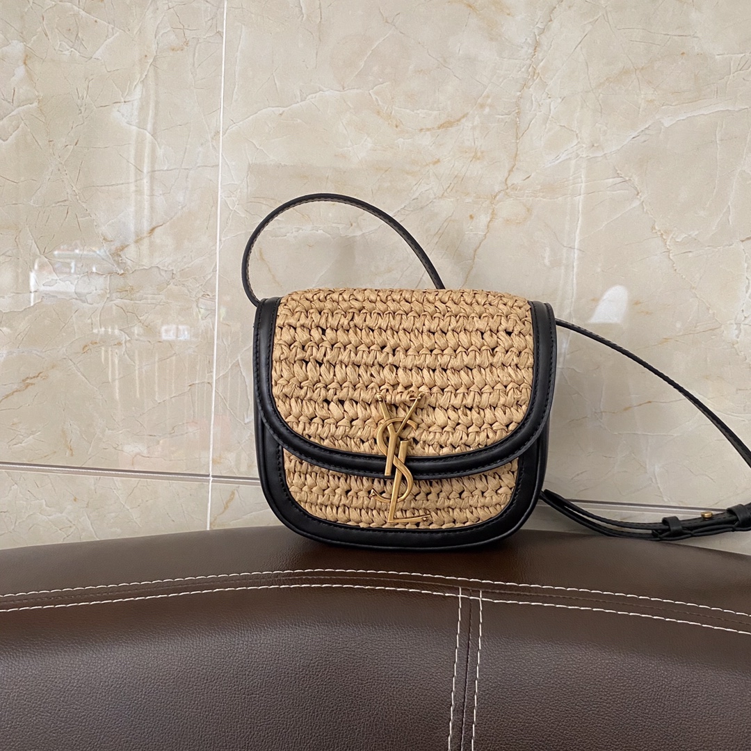 KAIA SMALL SATCHEL IN RAFFIA AND LEATHER angle 3