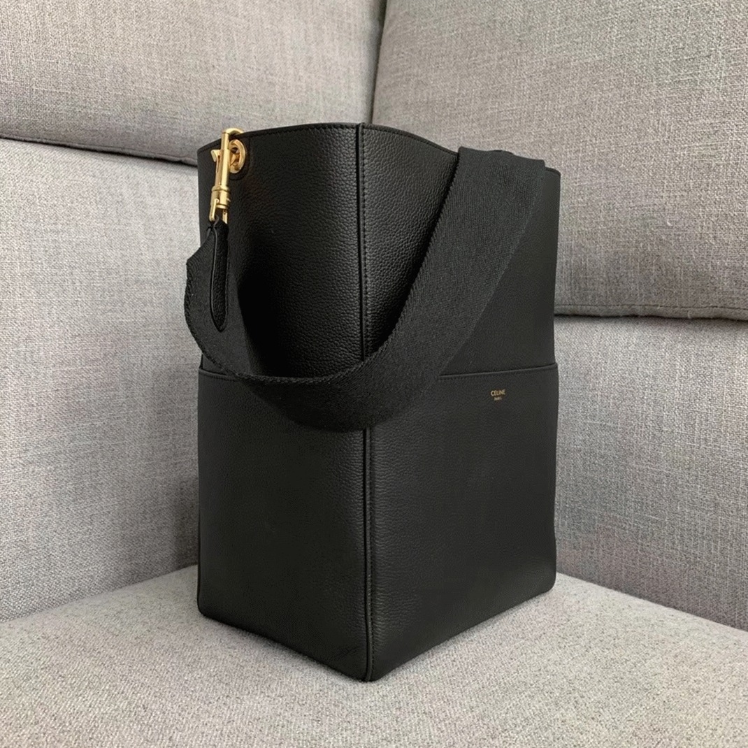 Top Quality Replica Celine Sangle Bucket Bag In Black Grained Calfskin angle 5