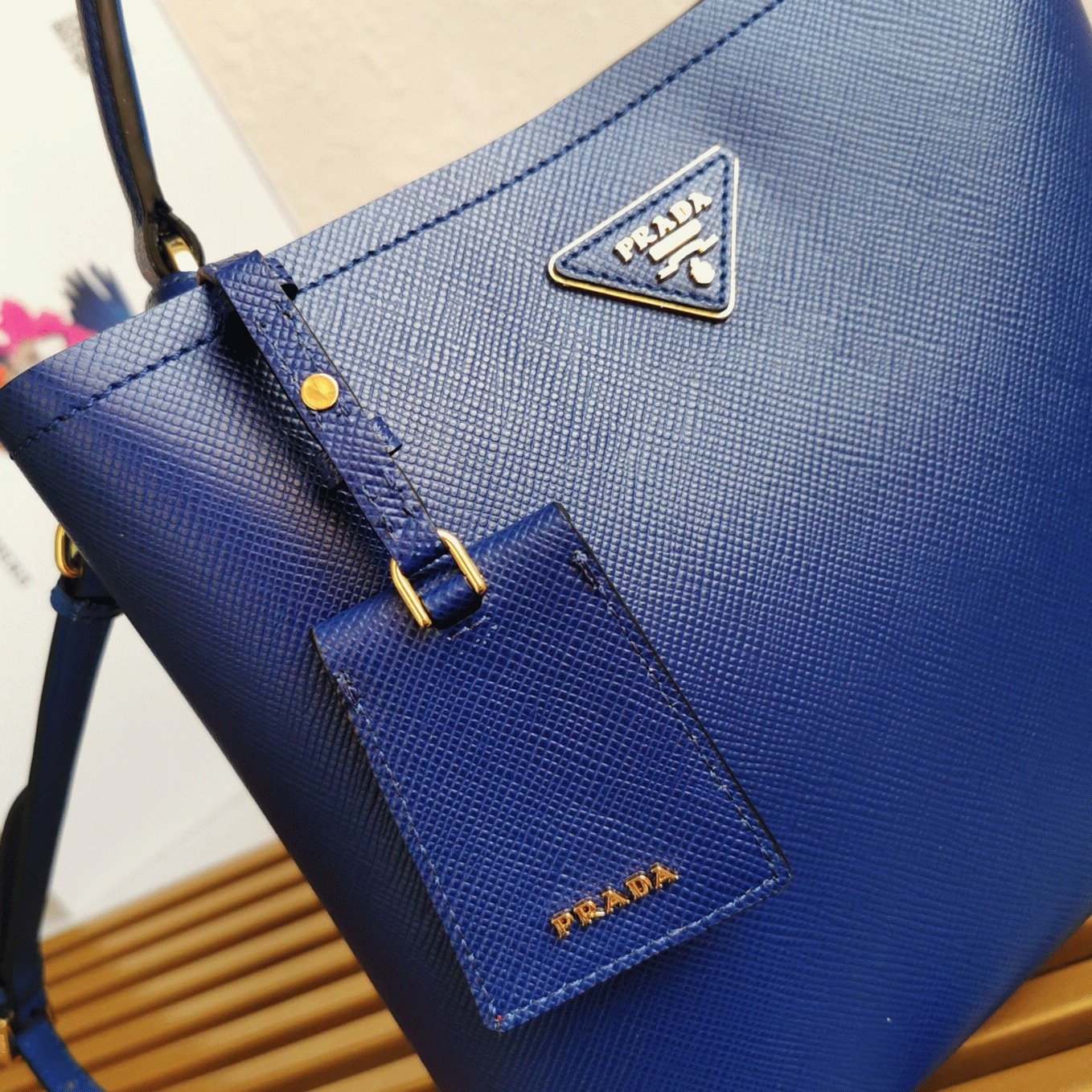 Blue Prada Large Panier Bag Fake angle 4