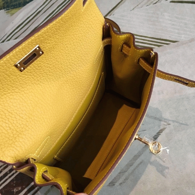 Yellow Clemence Fake Hermes Kelly Ado PM Backpack angle 4