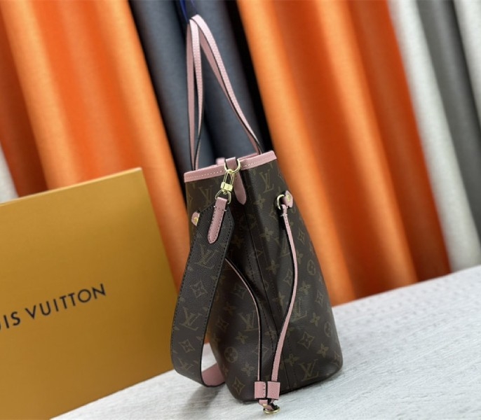 Louis Vuitton Neverfull Bandouliere Inside Out MM Tote In Monogram Canvas And Peony Pink Textile And Leather angle 3