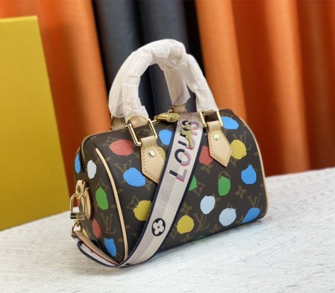 Louis Vuitton X YK Monogram Canvas Speedy 20 Handbag With Textile Strap In Style 2 angle 2