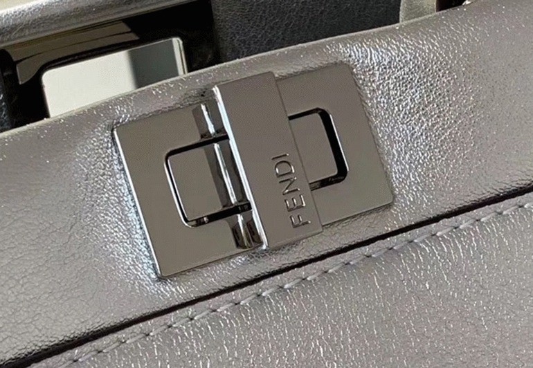 Top Quality Fake Fendi Peekaboo Mini Bag In Silver Metallic Lambskin angle 3