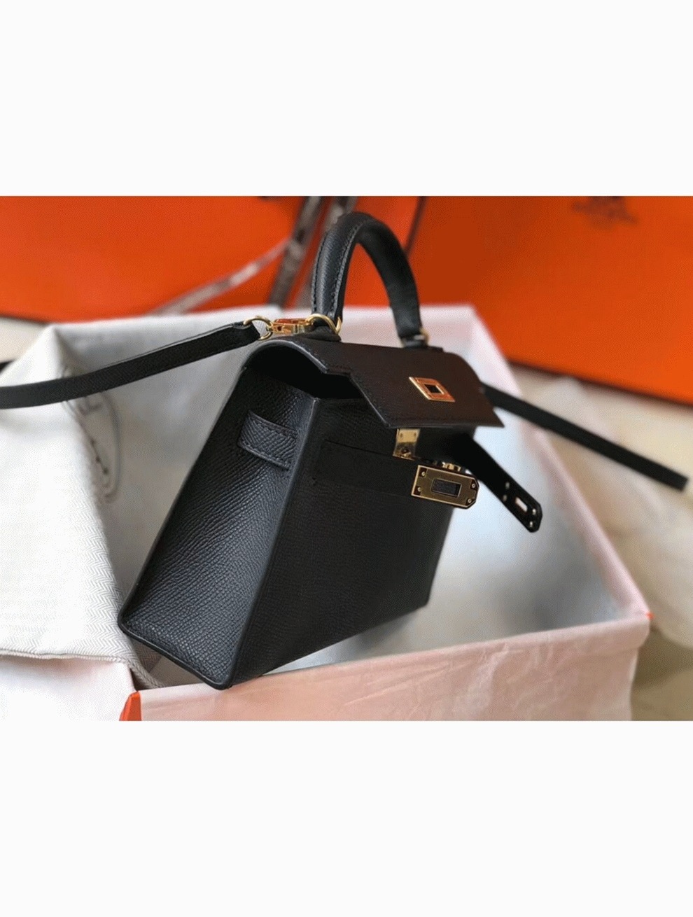 Hermes Kelly Mini II Bag Replica in Black angle 5