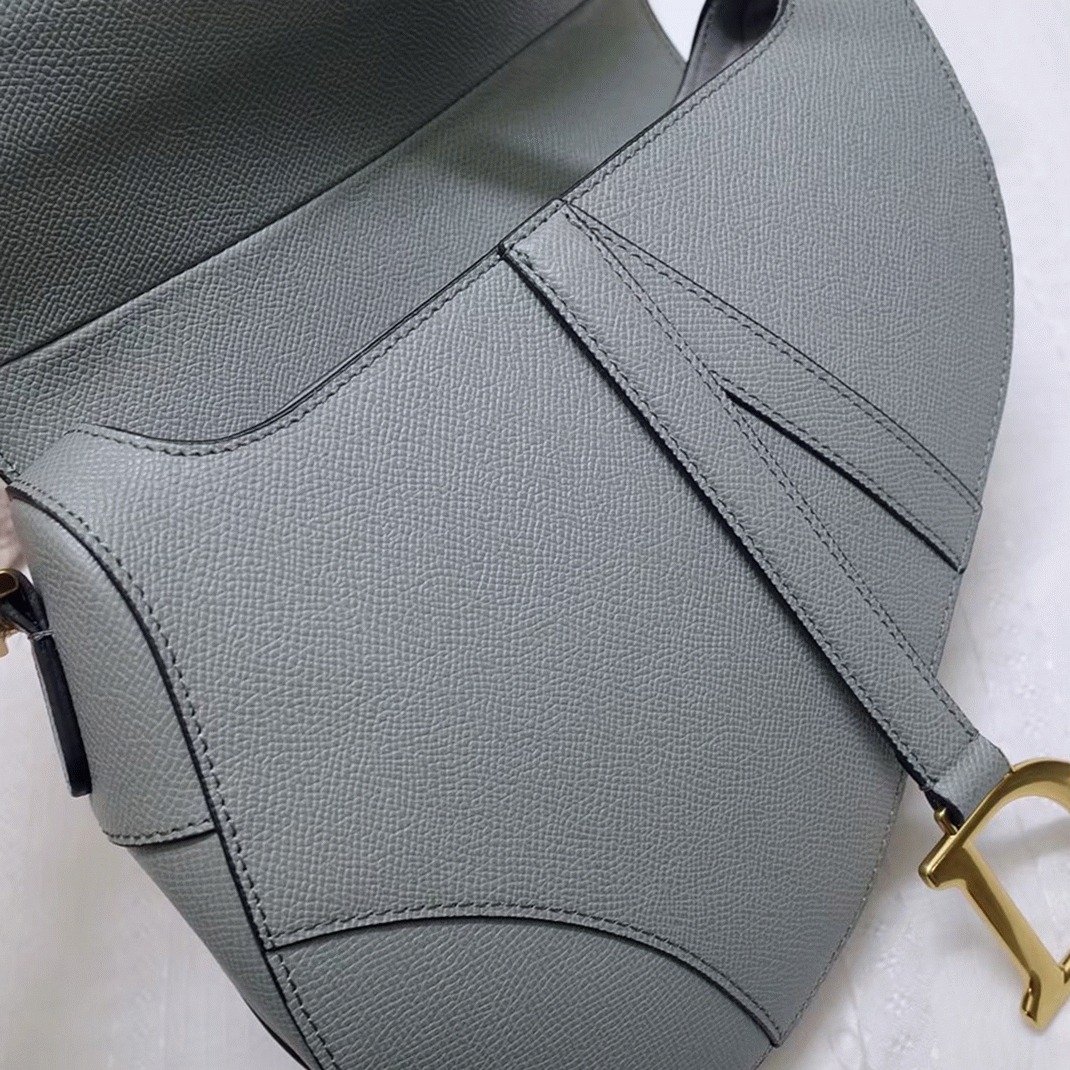 Dior Saddle Bag Fake in Gray Grained Calfskin angle 3