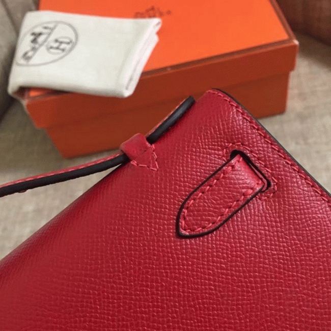Rouge Vif Epsom Fake Hermes Kelly Pochette Red Bold Clutch angle 2