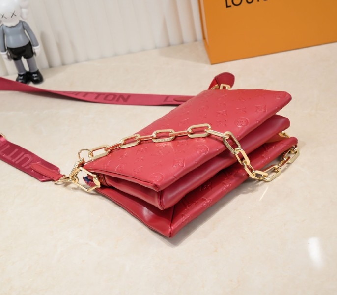 Louis Vuitton Coussin PM Bag In Red With Jacquard Strap angle 4