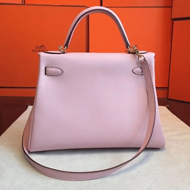 Rose Dragee Swift Knockoff Hermes Kelly Retourne 32cm Purse angle 2