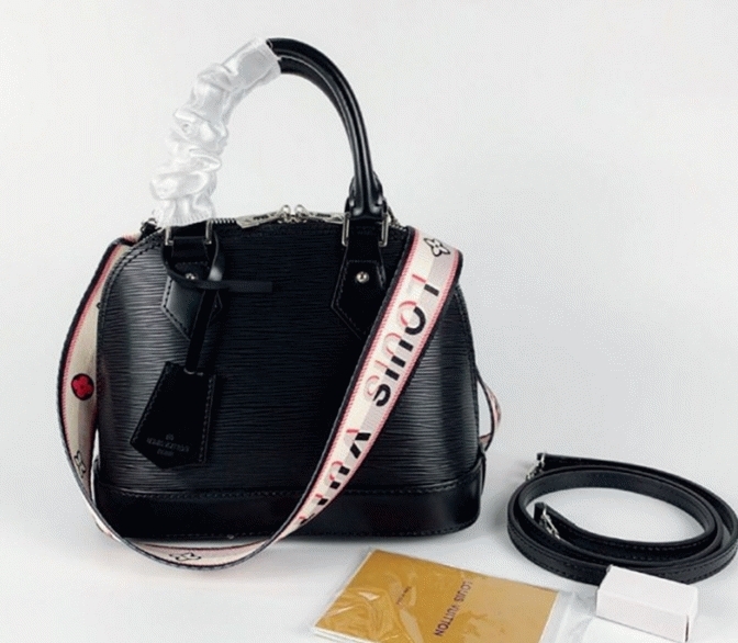 Louis Vuitton Epi Leather Alma BB Handbag In Black With Jacquard Strap