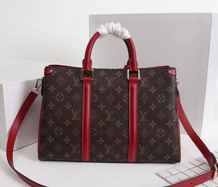Louis Vuitton Monogram Canvas Soufflot MM Bag In Cerise Red angle 3
