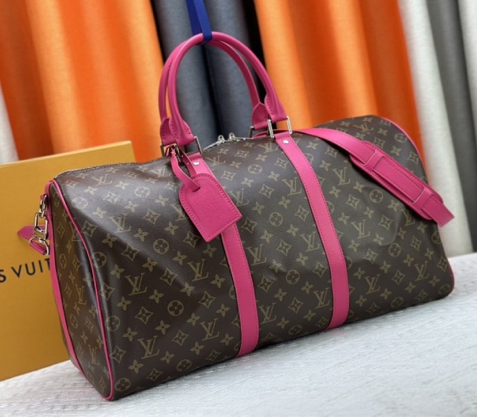 Louis Vuitton Monogram Macassar Canvas Keepall Bandouliere 50 In Pondichery Pink angle 2