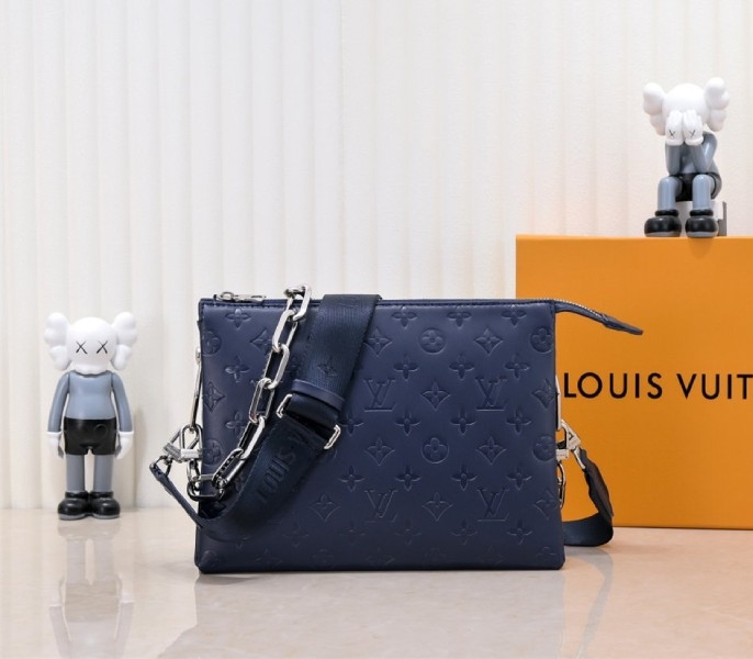 Louis Vuitton Coussin PM Bag In Navy Blue With Jacquard Strap