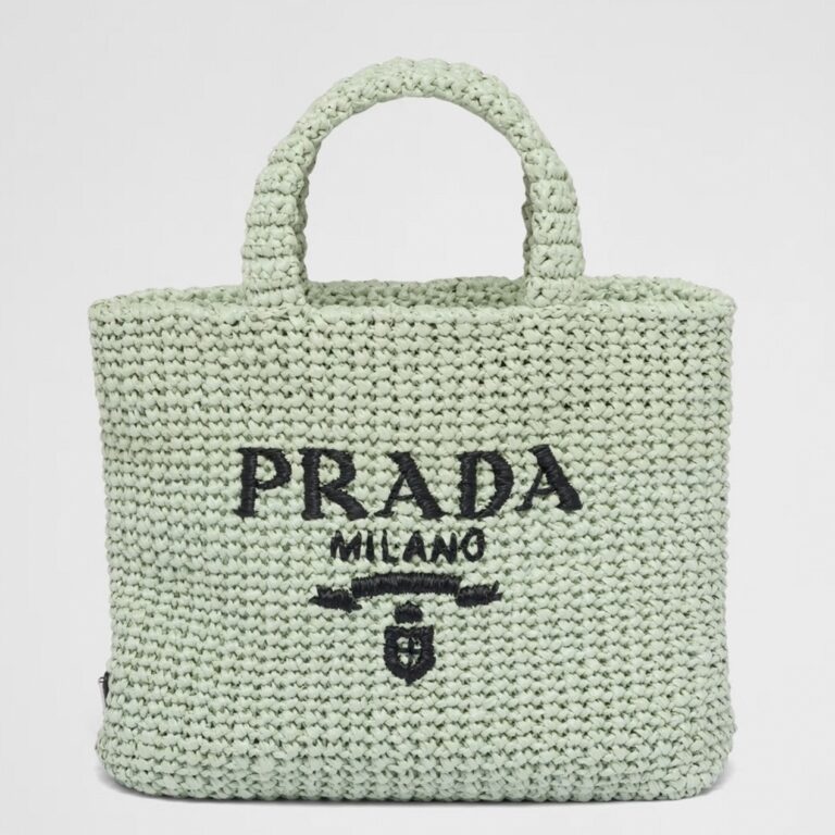 Prada Small Crochet Tote Bag Replica in Aqua Raffia-effect Yarn