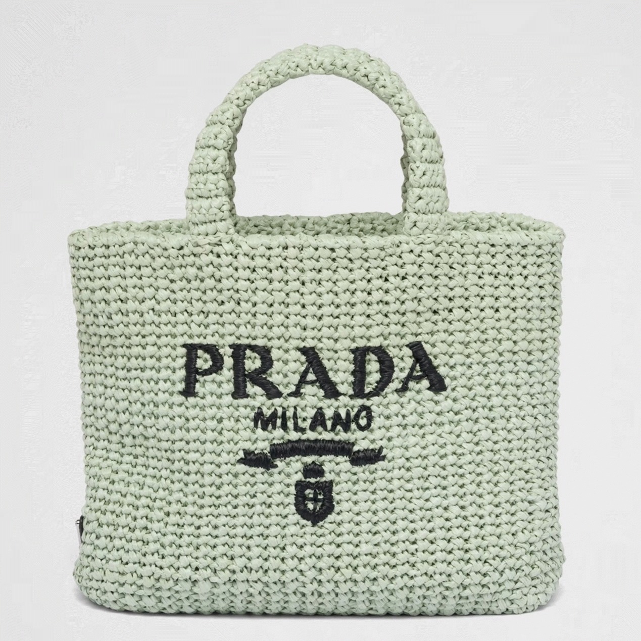 Prada Small Crochet Tote Bag Replica in Aqua Raffia-effect Yarn