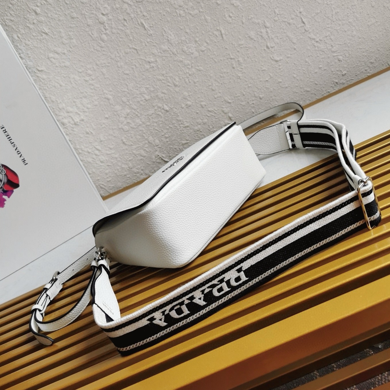 Prada Flap Shoulder Bag Replica in White angle 2