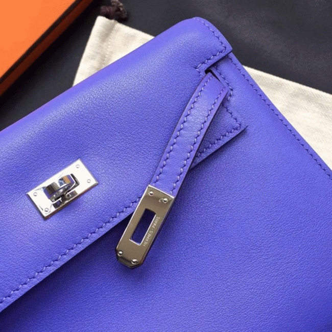 Blue Swift Leather Replica Hermes Kelly Danse Shoulder Bag angle 3