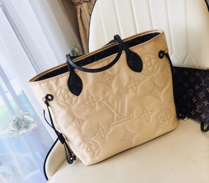 Louis Vuitton Econyl Regenerated Nylon Neverfull MM Tote In Cream angle 5
